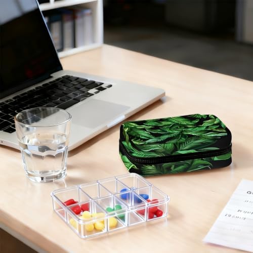 Travel Pill Organizer Tropical Green Leaf Pattern Small Pill Case