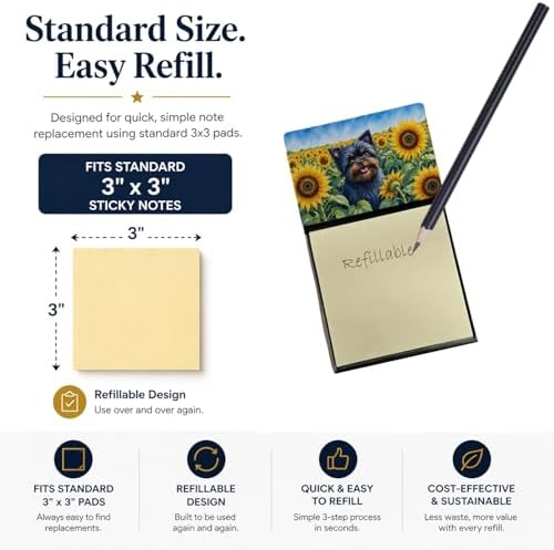 Caroline's Treasures Affenpinscher in Sunflowers Watercolor Sticky Note Holder Refillable Dispenser Desk Accessory 3x3 Pad Gift