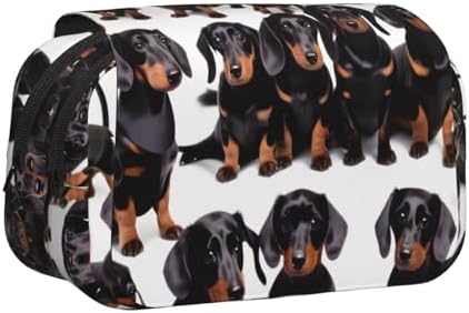 Dachshund Weiner Pet Dog print Pencil Case Box Organizer,Large Capacity Portable Big Pencil Bags with Zipper for Office Home