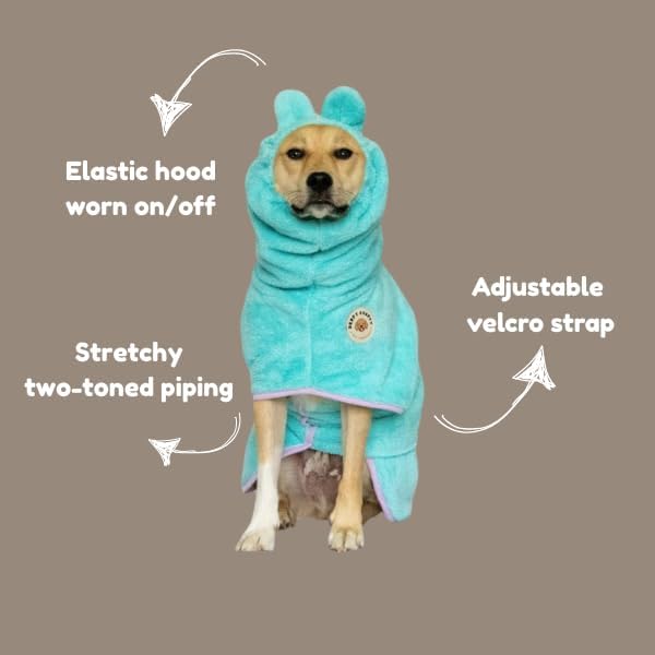 DERPYCHAPPY Premium Dog Towel Robe & Dog Bathrobe for Drying Dogs Made in Korea | Super Absorbent Quick & Adjustable Microfiber Bath Towel for Cats & Puppy Robes After Bath | Soft Warm Coat (Mint,XL)