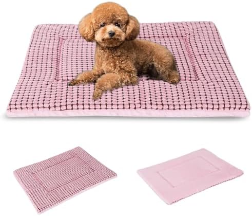 BVAGSS Reversible Dog Crate Pad, Memory Foam Pet Bed Mat, Soft Warm Machine Washable Sleeping Kennel Mattress for Small Medium Dogs XH079 (24''x18''x1.6'',Pink)