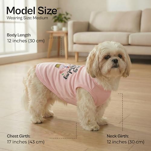 Parisian Pet Dog Shirt – 100% Cotton Shirts for Medium Dogs – Pink Sleeveless Puppy Clothes – Lightweight and Breathable Dog Birthday Shirt – Girl Dogs Clothes - Stretchy Pet T Shirts