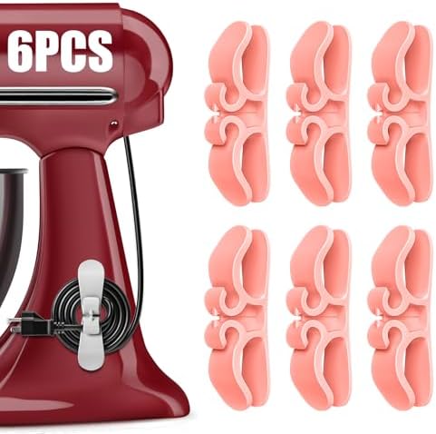 Cord Organizer for Appliances, 6-Pack Stick-On Silicone Cable Holders – Cute & Functional Cord Wraps for Coffee Makers, Blenders, Mixers, Air Fryers – Tidy Kitchen Counter Cord Management(Pink)