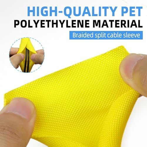 Automotive Wire Loom Tubing, Split Braided Cord Protectors from Pets No Chew, Flexible Cable Sleeve Cable Management for TV/Computer/Electric Wires (Yellow, 5/8"-25ft)
