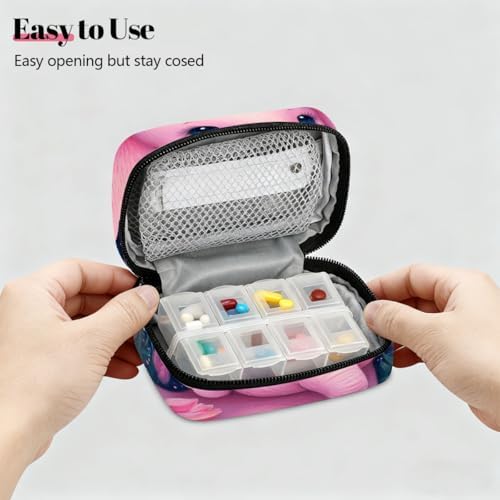 Weekly Pill Organizer Travel Size Bag with Removable 7 Day Pill Box Portable Vitamin Case Purse with Zipper,Pink Baby Elephant Starry