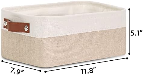 DULLEMELO Small Collapsible Fabric Basket for Organizing, Shelves, Closets, Laundry, Nursery, Decorative Gift Basket (White&Khaki)