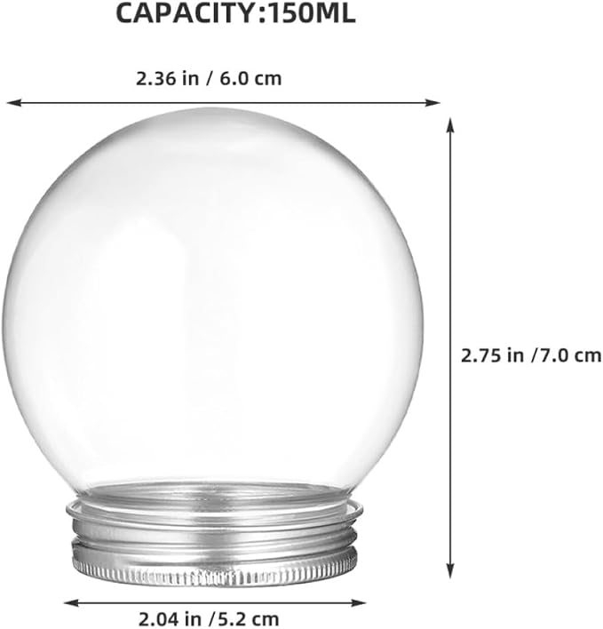 5pcs Plastic Snow Globe Candy Bottle with Lid 150ml Dome | Pet and Aluminum Build, Tight Seal, Reusable Craft Display for Holidays and Parties