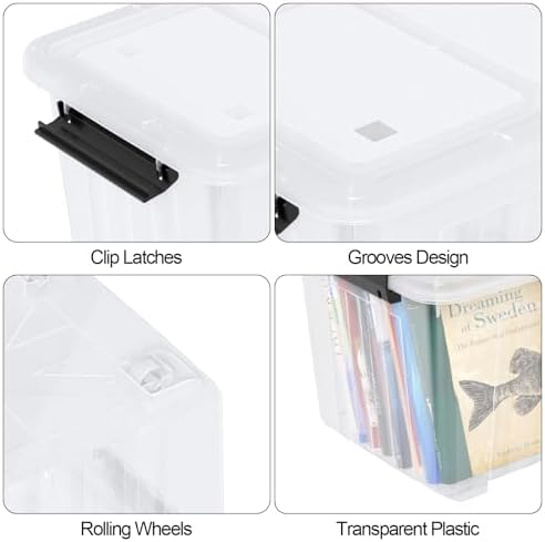 Farmoon 50 QT Clear Wheeled Storage Bin, Plastic Latch Box with Lid, 4 Pack