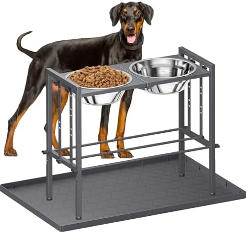 Pawtners Elevated Dog Bowl for Large Breed, Adjustable Feeder with Mat