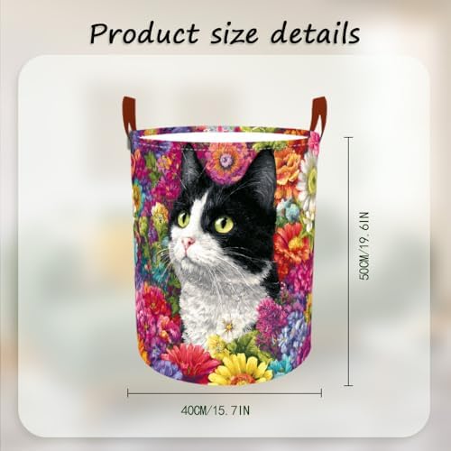 Laundry Basket 15.7x19.7 in Tuxedo Cat Floral Hamper for Bedroo
