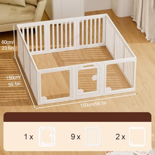 Acrylic Indoor Pet Enclosure,Foldable Independent Dog Gate, Easy to Clean,Suitable for Puppies, Rabbits, Cats, and Piglets, Easy to Assemble(150x150cm/59.1x59.1in)