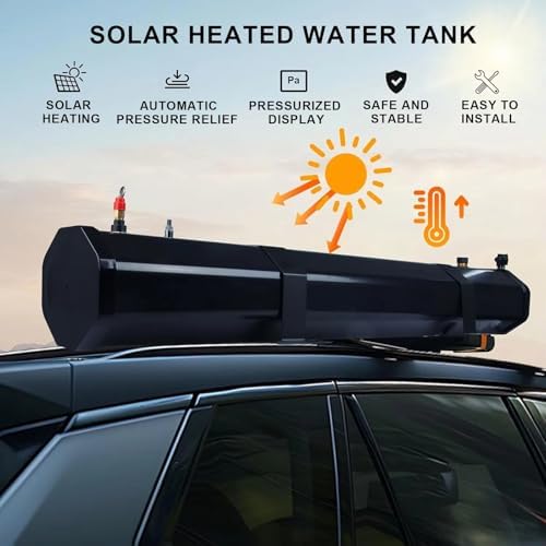 Portable Water Tank for Camping Shower & Vehicle Storage, Solar Heated Roof Rack Tank for Hiking, Car Wash, Pet Cleaning, Beach Trips - Durable & Versatile Solution
