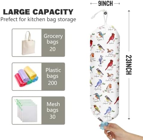 Birds Grocery Bag Holder and Dispenser Plastic Bags Organizer for Home | Garbage Shopping Trash Bags Storage for Home Cardinal Hummingbird Bluejay Gifts for Women Bird Lovers