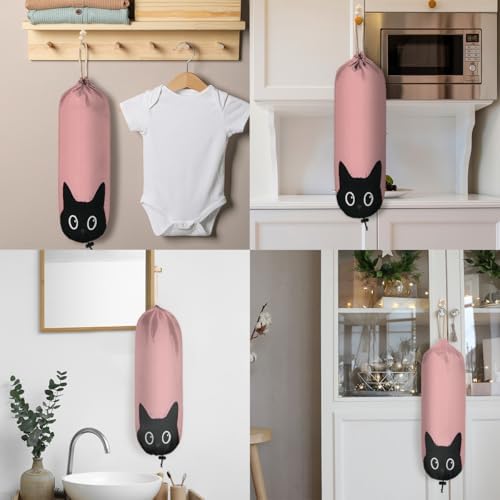 Pardick Plastic Bag Holder, Cute Pinks Cat Grocery Bag Holder for Shopping Bags, Wall Mount Plastic Bag Storage Organizer Dispenser, Storage Holder for Home Kitchen Camper,A-14