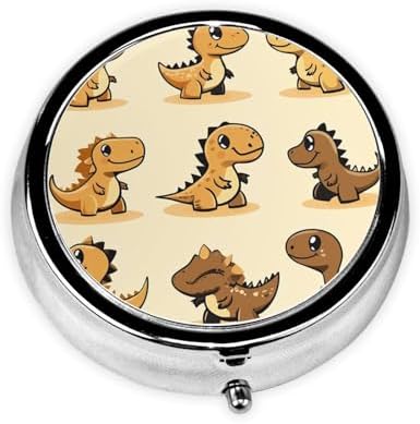 Pill Box 3 Compartment Medicine Pill Case for Pocket or Purse Mini Metal Pillcase Cute Dinosaur Pill Holder Vitamin Organizer Portable Travel Pills Container to Hold Supplements Vitamins