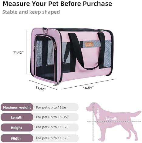 YUNIQUE Soft-Sided Cat & Dog Carrier for Pets Up to 15 Lbs, Airline Approved Collapsible Travel Puppy Carrier with Lightweight Fabric Design (Pink)