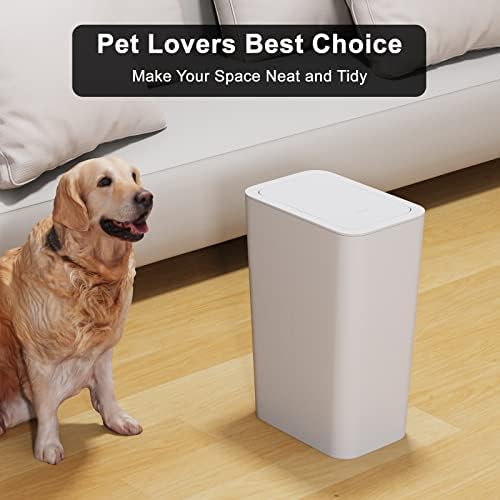 N. NETDOT 3 Pack 10L/2.6 Gal Bathroom Trash Can with Lid, Trash Bin with Press Lid, Small Trash Can/Slim Garbage Cans/Waste Basket for Bathroom,Kitchen,Office,Bedroom - Black,Gray,Off White