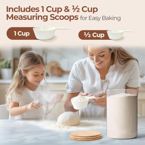ComSaf Flour Sugar Storage Containers 4 Qt, 2 Pack Glass Flour Container | 26.6cm/10.5in Tall, Gallon Large Glass Storage Canisters, 15cm Extra Wide Mouth, Easy Clean and Scoop, 4.4lb Flour, BPA Free