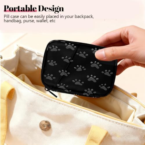 Travel Pill Organizer Black Dog Paw Prints Small Pill Case