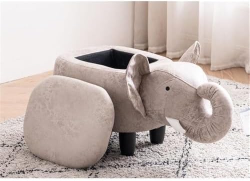Home 2 Office Elephant Ottoman with Storage for Kids' Bedroom, Playroom, Nursery or Recreation Room Decor, Soft Animal-Shaped Toddler Furniture with Wooden Legs