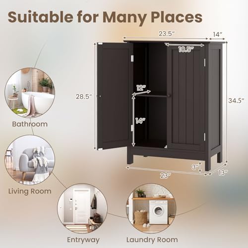 COSTWAY Bathroom Storage Cabinet, Freestanding Bathroom Organizers and Storage with Doors & Adjustable Shelf, Wooden Floor Cabinet for Home, Living Room, Entryway, Kitchen (Brown) | Storage with Doors & Adjustable Shelf, Wooden Floor Cabinet for Home, ...