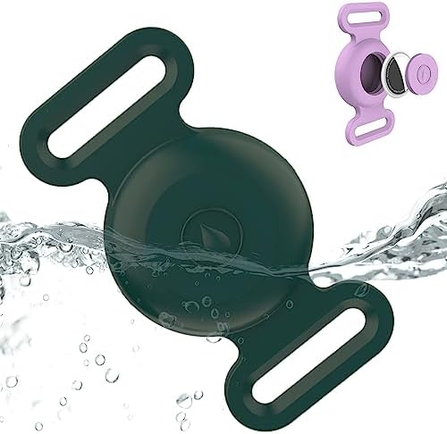 Waterproof Dog Collar with Airtag (1st & 2nd Gen) Holder, 1 Pack | Lightweight Silicone Hidden AirTag Holder for Dog Collar, Anti-Lost AirTag Case for Pet Cat Dog (Dark Green)