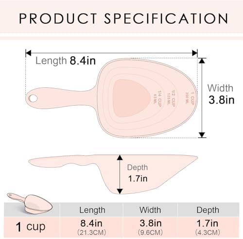 Melamine Pet Food Measuring Scoop, 1 Cup 1/2 Cup 1/4 Cup with Clear Measurement Lines for Dog, Cat, Bird, and Rabbit, Durable, Ergonomic Handle, Dishwasher safe-Orange & Baby Blue