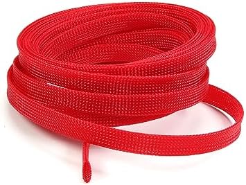 Othmro 5m/16.4ft PET Expandable Braid Cable Sleeving Flexible Wire Mesh Sleeve Red,for TV Audio PC Cords Protect from Pets Chewing