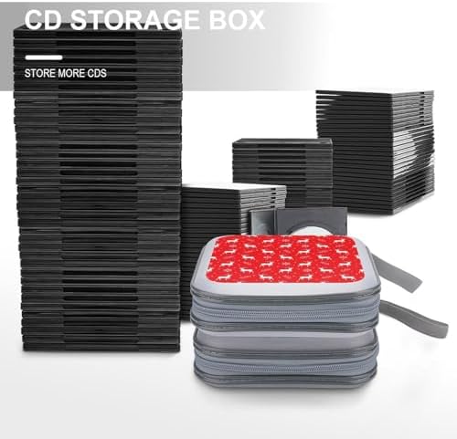 Hard Plastic CD/DVD Organizer Red Reindeer Christmas, 40-Disc Storage Binder with Zipper, Portable Protective Case for Car Office