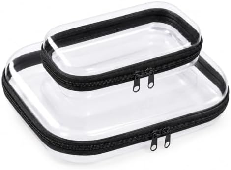 2-Pack Clear Hardshell Zipper Case, 1.2mm Thicken Crush-Proof Travel Toiletries Bag, TSA Approved Portable Zipper Pouches, Rigid Toiletry & Diaper Bag Organizer for Tech, Toys & Art Supplies(Black)