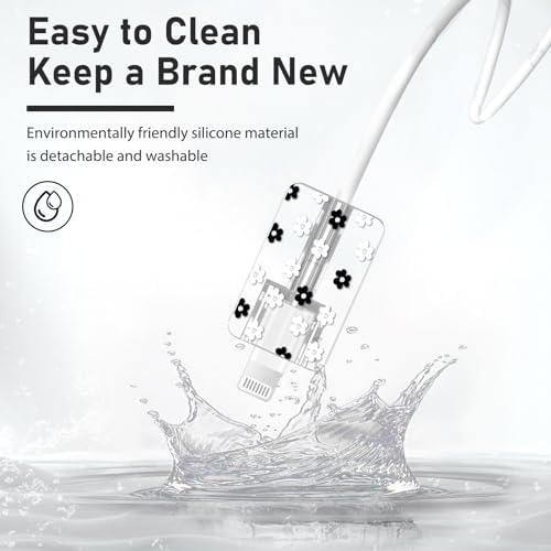 Cute Flowers Cable Protector for iPhone Adapter Charger,Kawaii Little Daisy Design, Soft TPU Clear Data Cable Case Data Line Cord Saver Charger Protective Case for iPhone 11 12 13 14 15 Pro Max