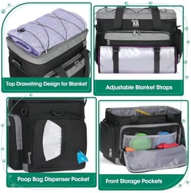 Premium Large Dog Travel Bag Weekend Pet Supplies Organizer Kit with 2 Extra Large Food Containers 2 Collapsible Bowls 1 Feeding Mat Multi Pocket (Black)