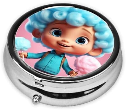 ZhongGuo Cotton Candy Printed Pill Organizer,Round Travel Pill Organizer Mini Medicine Pill Box for Purse Iron Plating