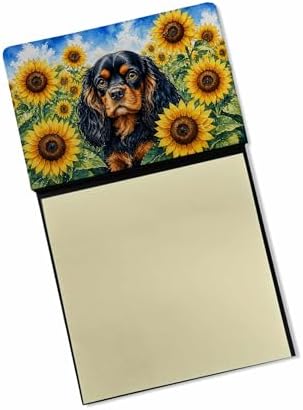 Caroline's Treasures Cavalier Spaniel in Sunflowers Watercolor Sticky Note Holder Refillable Dispenser Desk Accessory 3x3 Pad Gift
