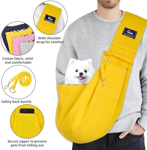 CUBY Dog and Cat Sling Carrier - Hands Free Reversible Pet Papoose Bag - Soft Pouch and Tote Design - Suitable for Puppy, Small Dogs Cats Outdoor