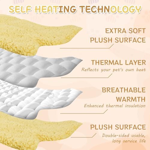 3 Pack Self Warming Pet Bed Leaf Shape Self Heating Cat Dog Mat Washable Thermal Sleeping Pad for Indoor Outdoor Hedgehog, Bunny, Sugar Glider, Rat, Chinchilla(Light Yellow,Medium-18 x24)