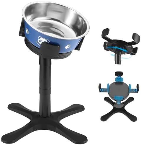 Dog Bowls Elevated Adjustable Stand, Raised Bowl with 3 Heights & Tilted Feeding Stand, Compatible with Various Bowls, for Medium & Large Breeds (with Bowl) Black