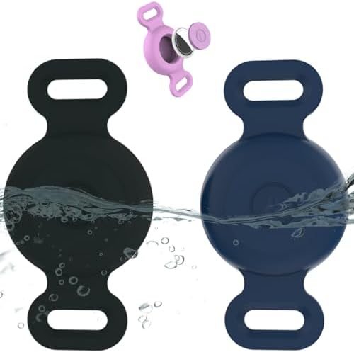 Waterproof Dog Collar with Airtag (1st & 2nd Gen) Holder, 2 Pack | Lightweight Silicone Hidden AirTag Holder for Dog Collar, Anti-Lost AirTag Case for Pet Cat Dog (Black & Navy)