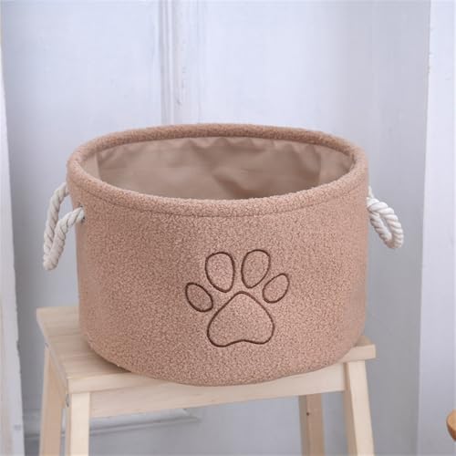 Storage Bin for Dog Toys,Plush Collapsible Dog Toy Bin Box with Handles,Large Pet Supplies Storage Basket Organizer for Toys,Blankets,Leashes,Clothing（Round,Coffee）