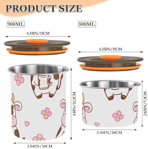 Cute Cartoon Cows Coffee Canister with Lid Airtight Food Storage Containers 17oz Stainless Steel Canisters Kitchen Food Organizer for Beans, Cereal, Pasta, Flour, Sugar, Snacks