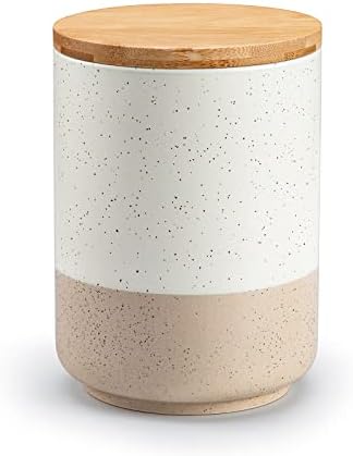 vancasso Sabine Ceramic Canister with Airtight Wood Lid - 36 oz Kitchen Storage Container for Coffee, Tea, Sugar, Nuts & Spices - Medium Countertop Jar