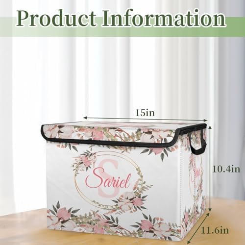 Pink Flower Storage Bin with Lid Personalized Storage Baskets for Organizing Foldable Closet Organizers with Handles,Cute Basket for Boys Girls for Clothes Blanket Pet Dog Toy Basket Storage (1 Pack)