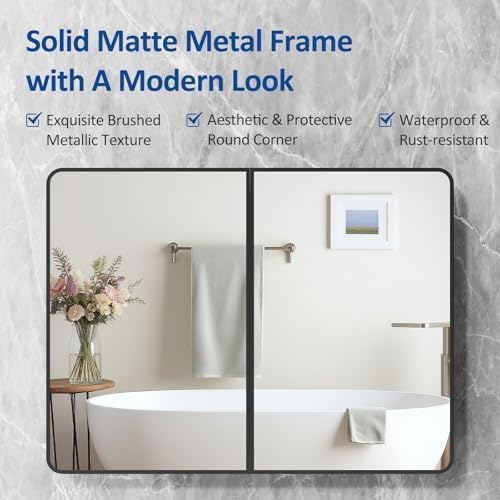 ACEMIRO 40x30 Inch Black Medicine Cabinet Mirror Metal Framed Recessed Bathroom Medicine Cabinets with Mirror and Storage Wall Mounted