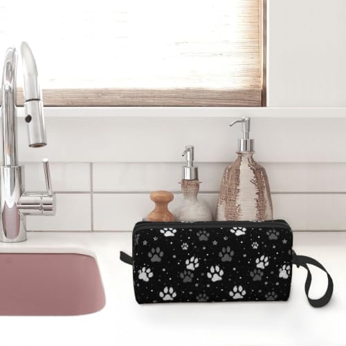 Vintage Pet Paw Print Makeup Bag for Women with Wrist Strap | Durable 600D Oxford Fabric, Impact-Resistant & Compact, Travel Cosmetic & Makeup Organizer for Gym & Daily Use
