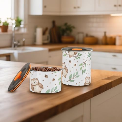 Cute Owl Coffee Canister with Lid Airtight Food Storage Containers 17oz Stainless Steel Canisters Kitchen Food Organizer for Beans, Cereal, Pasta, Flour, Sugar, Snacks