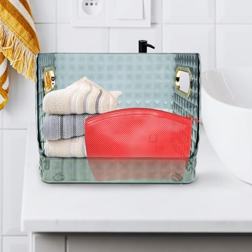 CHILDWEET Light Green Storage Box for Desktop and Powder Rooms, Portable Plastic Storage Case Made of Pet and Abs, Easy to Use with Fine Workmanship, for Organizing Small Items and Cosmetics