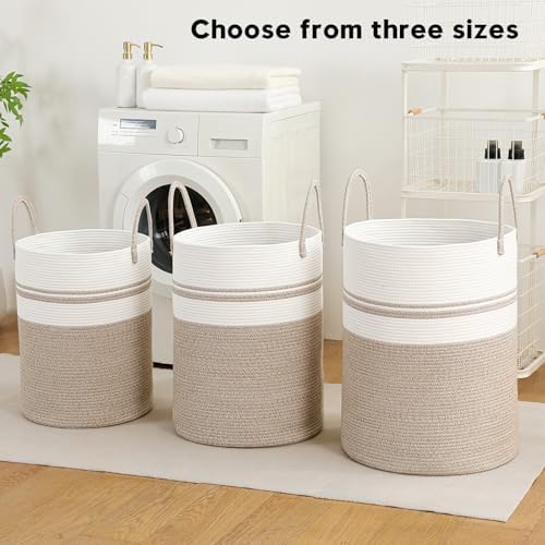 Laundry Basket Hamper Tall Rope Storage Woven for Blanket toys Dirty Clothes in Living Room Bathroom Bedroom (Brown&White, 60L/15.8Gal)