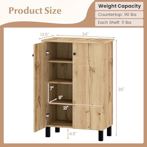 GIANTEX Shoe Cabinet with Doors, Modern Wooden Narrow Shoe Storage Cabinet | 4-Tier Freestanding Shoe Rack Cabinet with Flat-panel Doors & Adjustable Shelves for Entryway, Hallway, Closet
