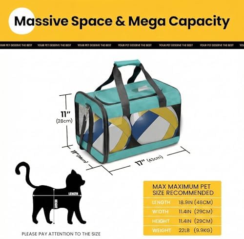 Conlun Cat Carrier Soft-Sided Pets Travel Carriers up to 15 Lbs,Turq M | Airline Approved,with Inner Safety Leash,Collapsible Pet Transport Carrier for Small Dog/Medium Cats