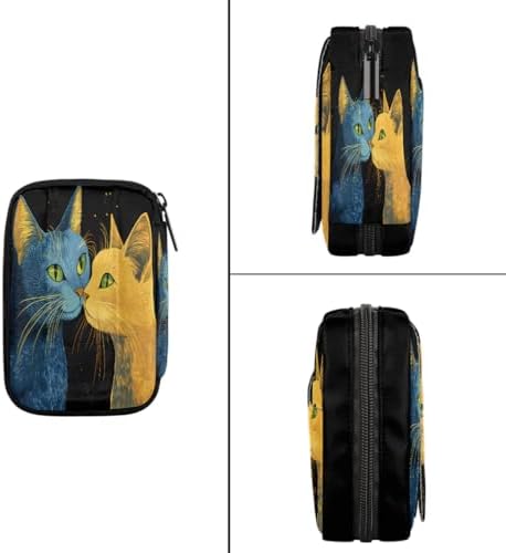 Pill Organizer Box Blue Gold cat 7-Day Weekly Medicine Pill Case Travel Pill Container Portable Pill Holder Storage Purse Bag Small Compact Size for Vitamin Supplement Birth Control